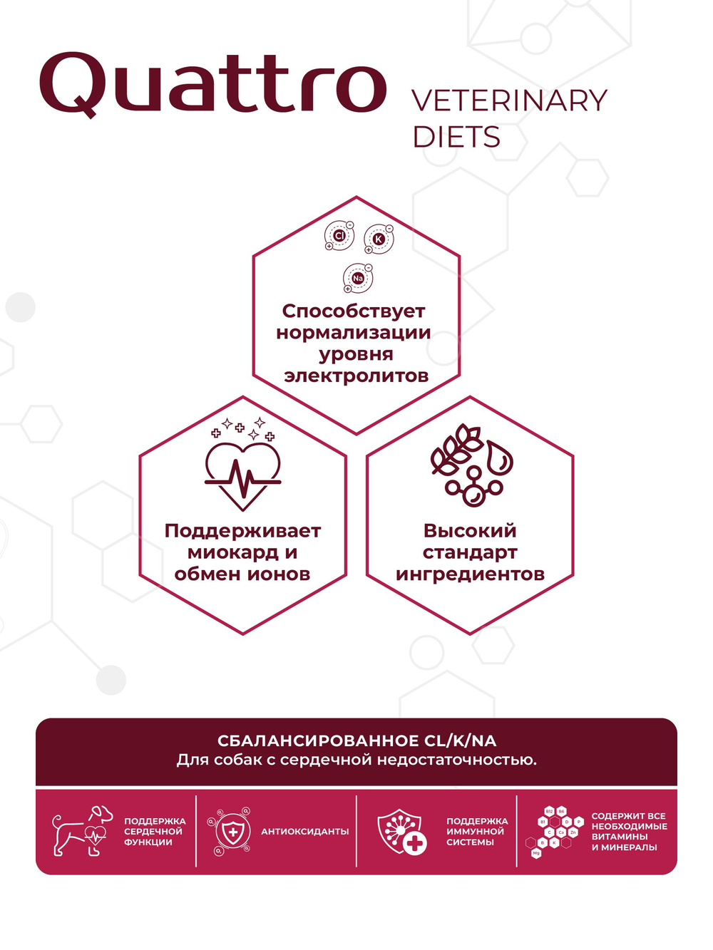 Корм для собак средних и крупных пород VD Cardiac formula CHF, диетический, при хронической сердечной недостаточности, 2,5 кг, QUATTRO