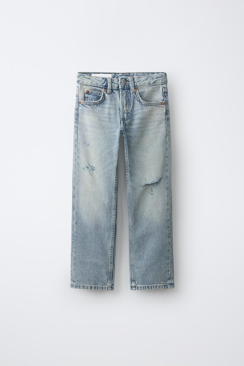 ZARA ДЖИНСЫ ПРЯМОГО КРОЯ С РАЗРЕЗАМИ, ГОЛУБОЙ