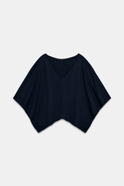 ZARA ХЛОПКОВАЯ ФУТБОЛКА С РУКАВАМИ-НАКИДКАМИ, МОРСКОЙ СИНИЙ