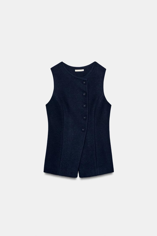 ZARA ФЕТРОВЫЙ ЖИЛЕТ, МОРСКОЙ СИНИЙ