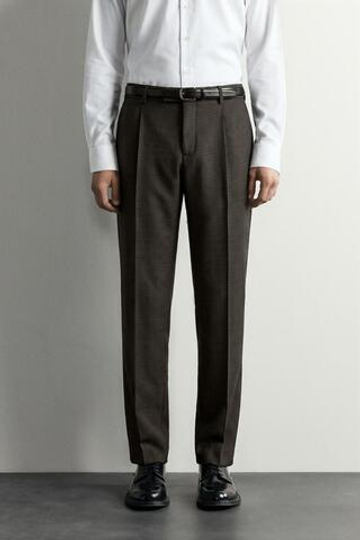 ZARA ШЕРСТЯНЫЕ БРЮКИ В «ГУСИНУЮ ЛАПКУ», ЧЕРНЫЙ/КОРИЧНЕВЫЙ