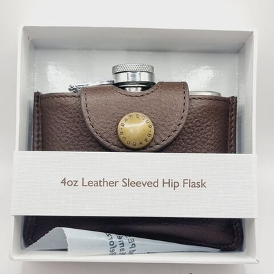 Фляжка Barbour Oblong Hip Flask в коричневом кожаном чехле - 4 унции