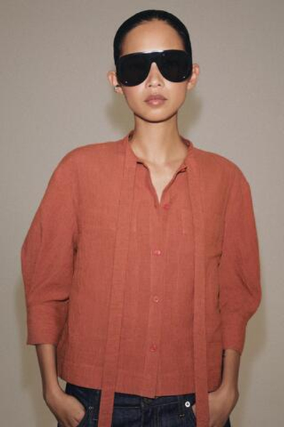 РУБАШКА ИЗО ЛЬНА С ЗАВЯЗКАМИ — ZW COLLECTION — ZARA