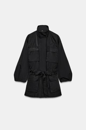 ZARA КУРТКА С ПОЯСОМ — ZW COLLECTION, ЧЕРНЫЙ