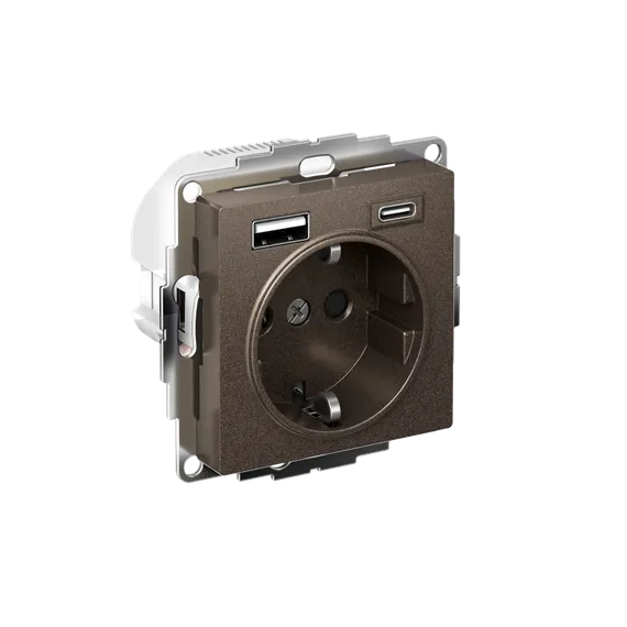 Розетка с USB A+C с заземлением и защитными шторками Systeme Electric AtlasDesign Мокко ATN000632