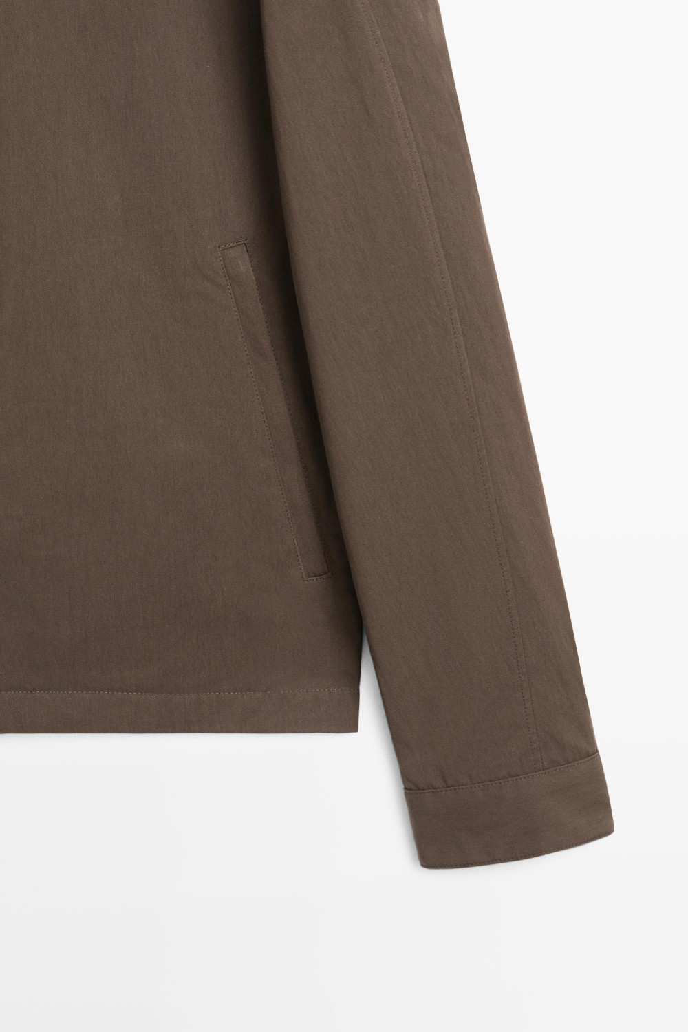 Massimo Dutti Куртка с высоким воротником из смесовой хлопковой ткани, шоколадный
