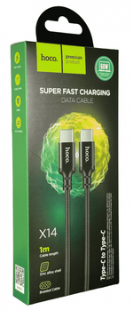 Usb Кабель-зарядка Type-C на Type-C Hoco X14 Double 3A 60W 1м в тканевой оплетке черный