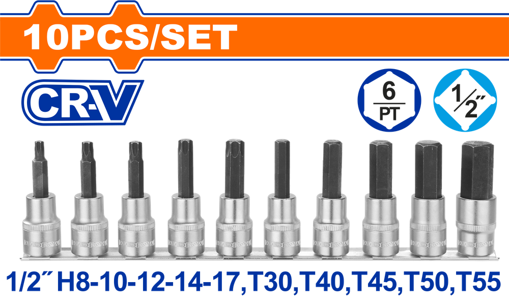 Набор головок HEX и TORX внешний WADFOW WST1412 1/2" H2- H7, T8-T27 Набор головок HEX и TORX внешний WADFOW WST1412 1/2" H2- H7, T8-T27