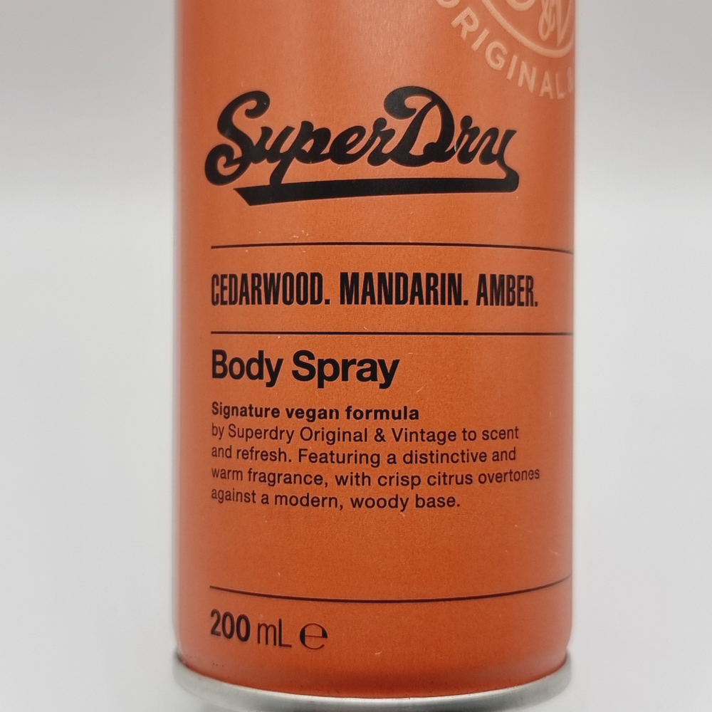 Део-спрей для тела мужской Superdry, кедровое дерево, мандарин, амбра, веганский, 200 мл (из Финляндии)