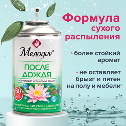 Сменный баллон 250 мл. МЕЛОДИЯ "После дождя" для автоматических освежителей, универсальный, (1/6) 605227