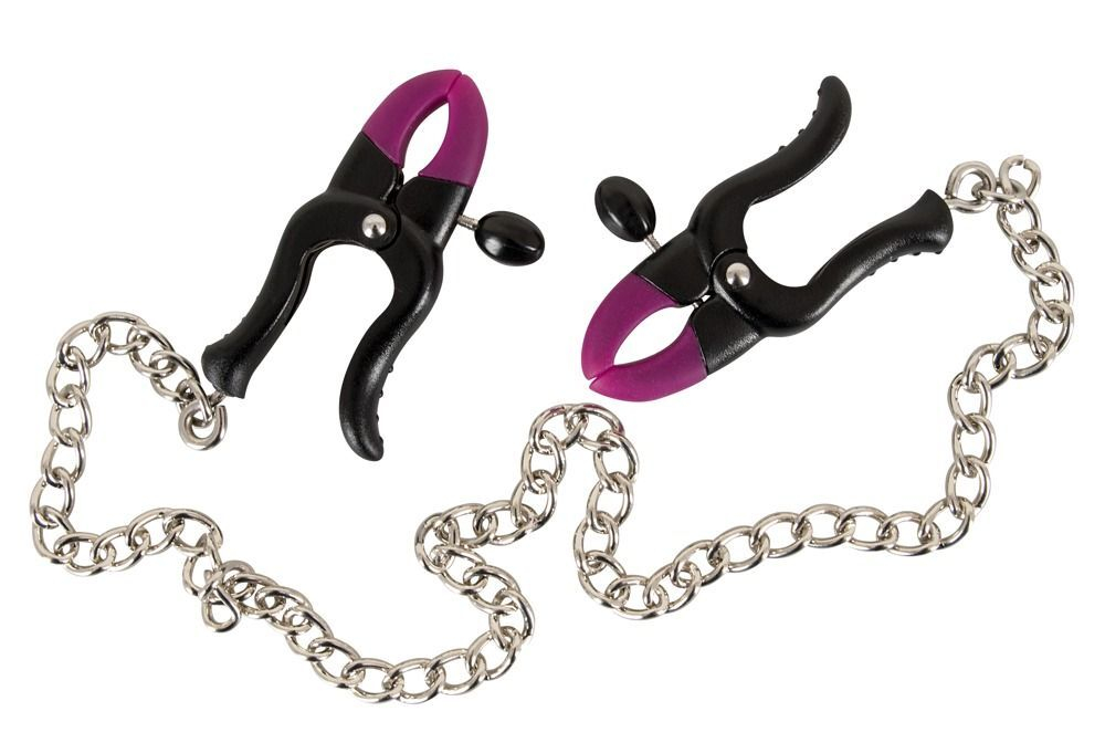 Зажимы на соски Silicone Nipple Clamps с цепочкой (Цвет: черный с серебристым)