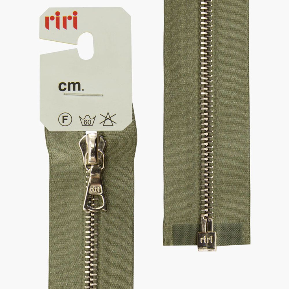 Молния металл RIRI Т4 (4 мм) 1 зам., разъем., 60 см, Ni, атласная тесьма, цв.5884, серо-зеленый, 1 шт