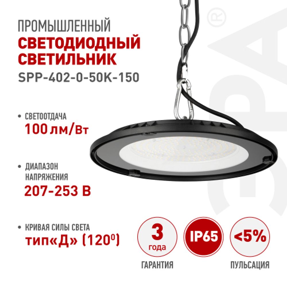 Светильник светодиодный ЭРА SPP-402-0-50K-150 150Вт 5000K IP65 | Светильники для высоких пролетов (хайбеи)