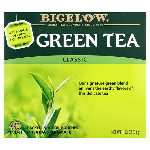 Bigelow, зеленый чай, классический, 40 чайных пакетиков, 51 г (1,82 унции)