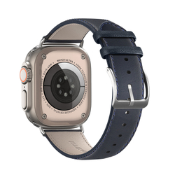 Ремешок из кожи синего цвета от Dux Ducis для смарт часов Apple Watch 42, 44, 45, 46, 49мм, серия YS Series