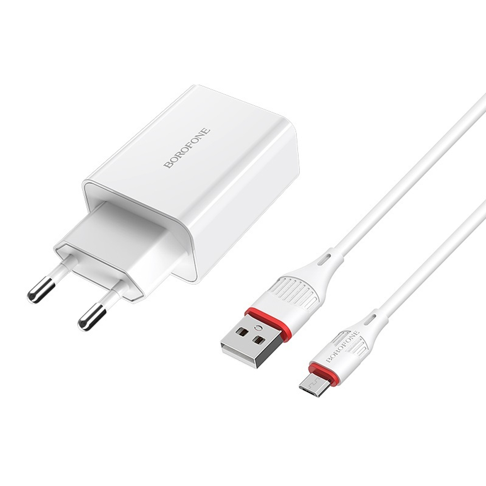 Зарядное сетевое с кабелем MicroUSB 1-метр 3А BOROFONE BA21A