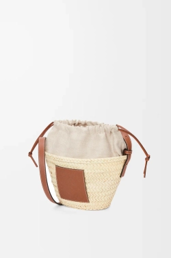 Loewe Сумка-корзинка на завязках из пальмовых листьев и телячьей кожи, натуральный/коричневый
