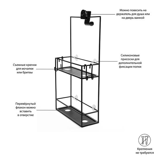 Полка-органайзер для душа cubiko, черная