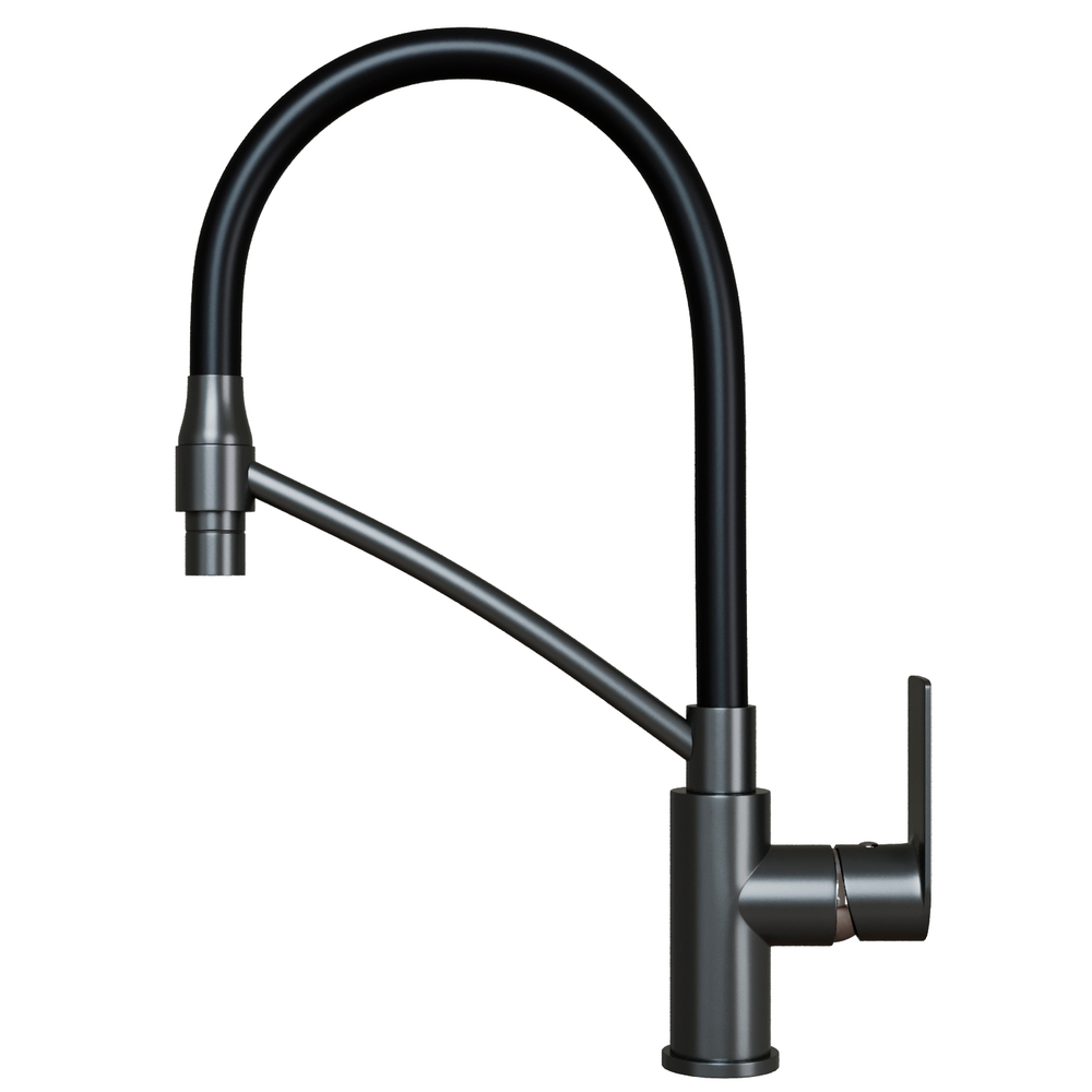 Смеситель для кухни 35k MIXLINE МЛ33-108Г(ML33-108GR)"Сити " гибкий излив с фикс.бок.ручка  ГРАФИТ