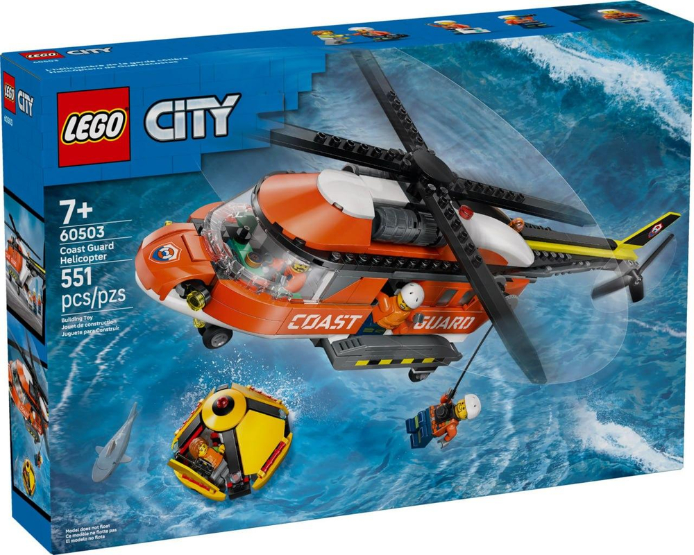 Конструктор Лего Сити Вертолёт береговой охраны 60503 | LEGO City Coast Guard Helicopter | спасательный 551 деталей 7+