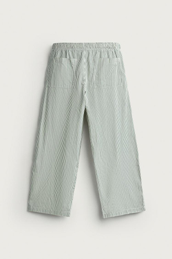 ZARA БРЮКИ BAGGY FIT В ПОЛОСКУ, ЗЕЛЕНЫЙ
