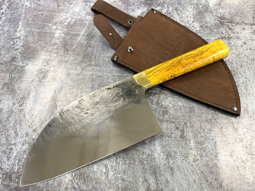 Сербская тяпка кухонная, сталь K340, стаб. карельская береза
