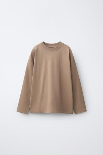 ZARA ОДНОТОННЫЙ ЛОНГСЛИВ, СВЕТЛО-КОРИЧНЕВЫЙ