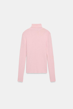 ZARA СВИТЕР ТОНКОЙ ВЯЗКИ С ВОРОТНИКОМ-СТОЙКОЙ, ПАСТЕЬНО-РОЗОВЫЙ