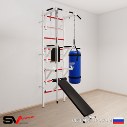 Шведская стенка Sv Sport усиленная 6961 (Турник стандарт/Брусья/Стойка/Скамья/Канат/Трапеция/Цепь/Мешок 15кг)