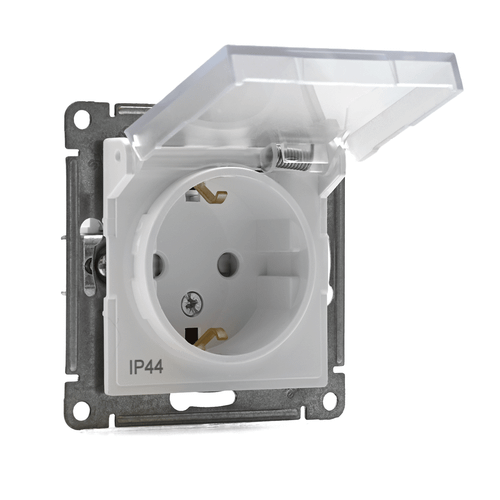 SE AtlasDesign Aqua Бел Розетка с/з со шторками с крышкой, 16А, IP44, механизм