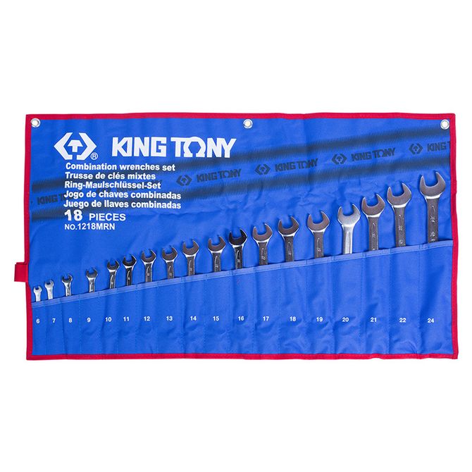 KING TONY (1218MRN) Набор комбинированных ключей, 6-24 мм чехол из теторона, 18 предметов