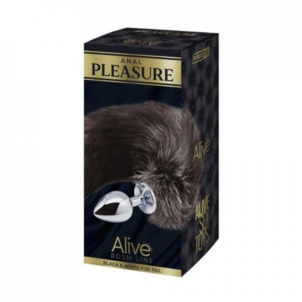 Анальный плаг с лисьим хвостом Black and White Fox Tail от Alive (M)