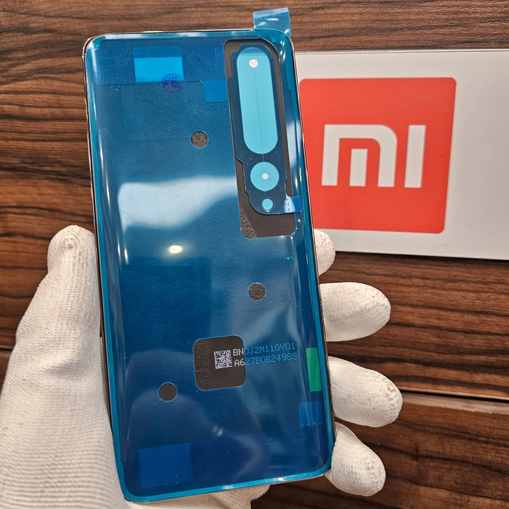 Крышка для Xiaomi Mi 10 - оригинальная задняя стеклянная панель (серо-синего цвета)