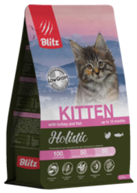 Blitz 0.4кг Holistic Kitten Полнорационный сухой корм для котят, беременных и кормящих кошек со свежей индейкой и рыбой