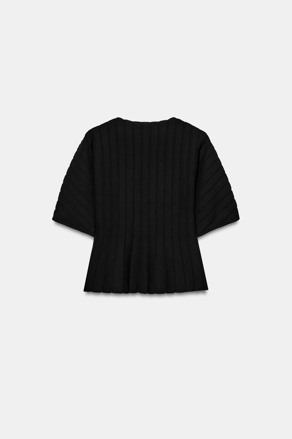 ZARA ТОП ИЗ ТРИКОТАЖА В РУБЧИК, ЧЕРНЫЙ