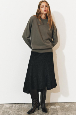 ZARA КРУЖЕВНАЯ ЮБКА МИДИ — ZW COLLECTION, ЧЕРНЫЙ