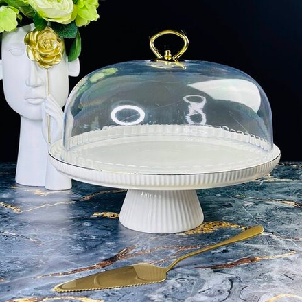 Lenardi 133-277 Тортовница 28см ЭЛЛАДА на ножке с крышкой и лопаткой в под.уп.(х6)Фарфор