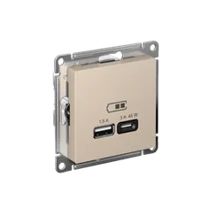 Розетка с USB A+C Systeme Electric AtlasDesign Песочный ATN001229