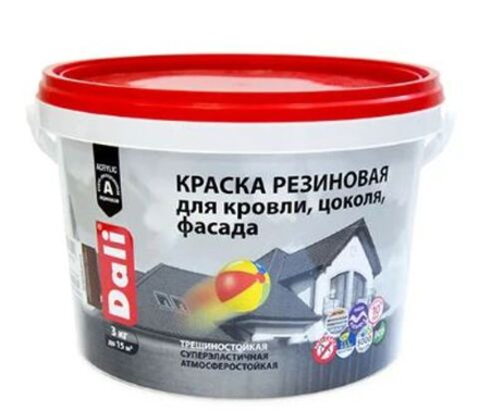 Краска фасадная резиновая д/кровли,цоколя,фасада ЧЕРНАЯ 6кг DALI