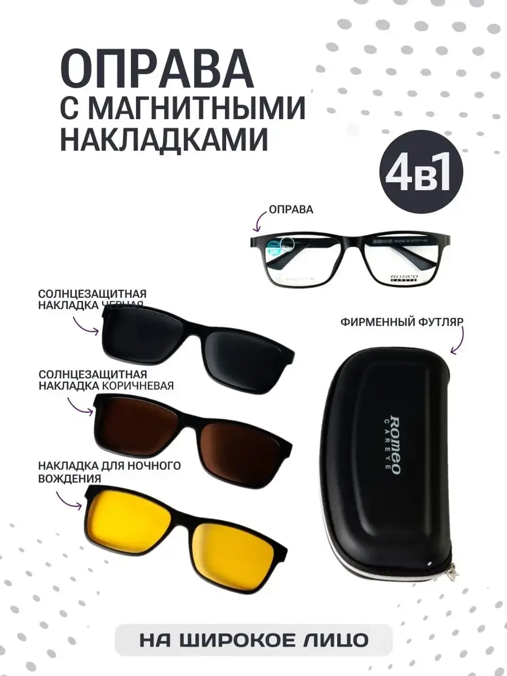 Оправа для очков с магнитными накладками 4в1