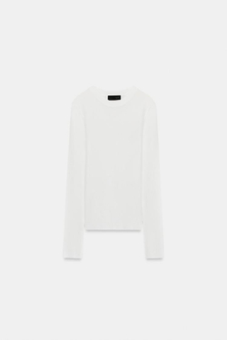 ZARA ПОЛУПРОЗРАЧНЫЙ ТРИКОТАЖНЫЙ ТОП, БЕЛЫЙ