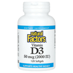 Natural Factors, витамин D3, 50 мкг (2000 МЕ), 120 мягких таблеток