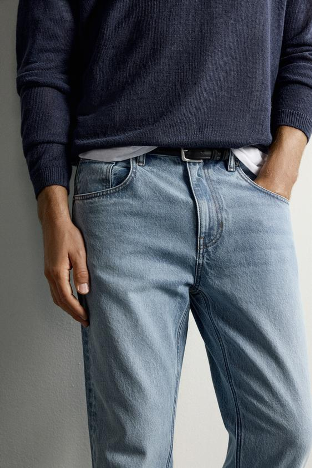 ZARA УКОРОЧЕННЫЕ ДЖИНСЫ SLIM FIT, ГОЛУБОЙ