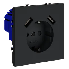 Розетка с USB A+A с заземлением и защитными шторками Voltum S70 Графит VLS040407