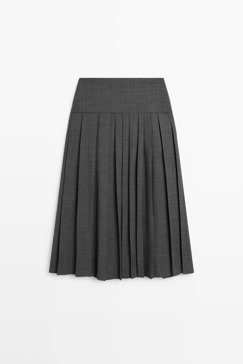 Massimo Dutti Плиссированная юбка миди из шерстяной смеси, серый