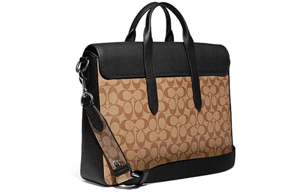 COACH Sullivan Coated Canvas With Pebbled Leather Portable Crossbody Briefcase Large Men"s Brown & Black