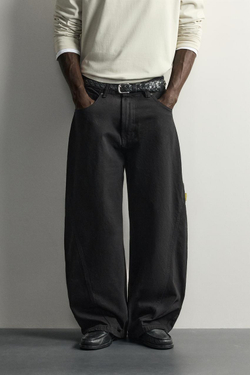 ZARA БРЮКИ BALLOON FIT СО ШВАМИ, ЧЕРНЫЙ