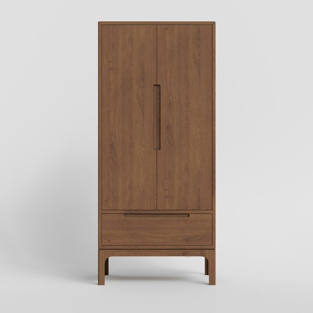 Шкаф для одежды, 90x200x60, Луго, массив дуба, табачный