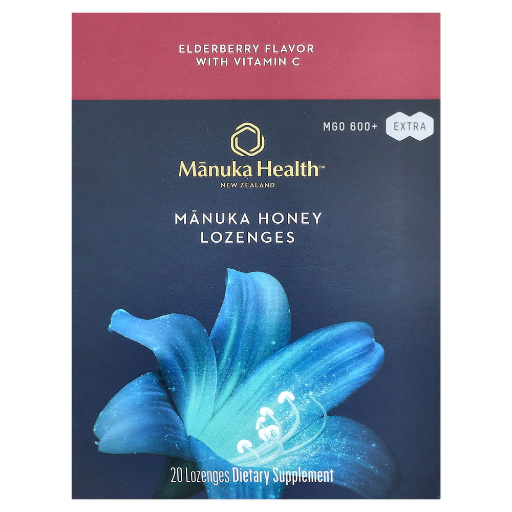 Manuka Health, леденцы с медом манука, со вкусом бузины, MGO 600+, 20 леденцов