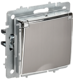 BRITE Розетка 1-местная с заземлением с защитными шторками и крышкой 16А IP44 РСбш10-3-44-БрГН металл хром/никель IEK